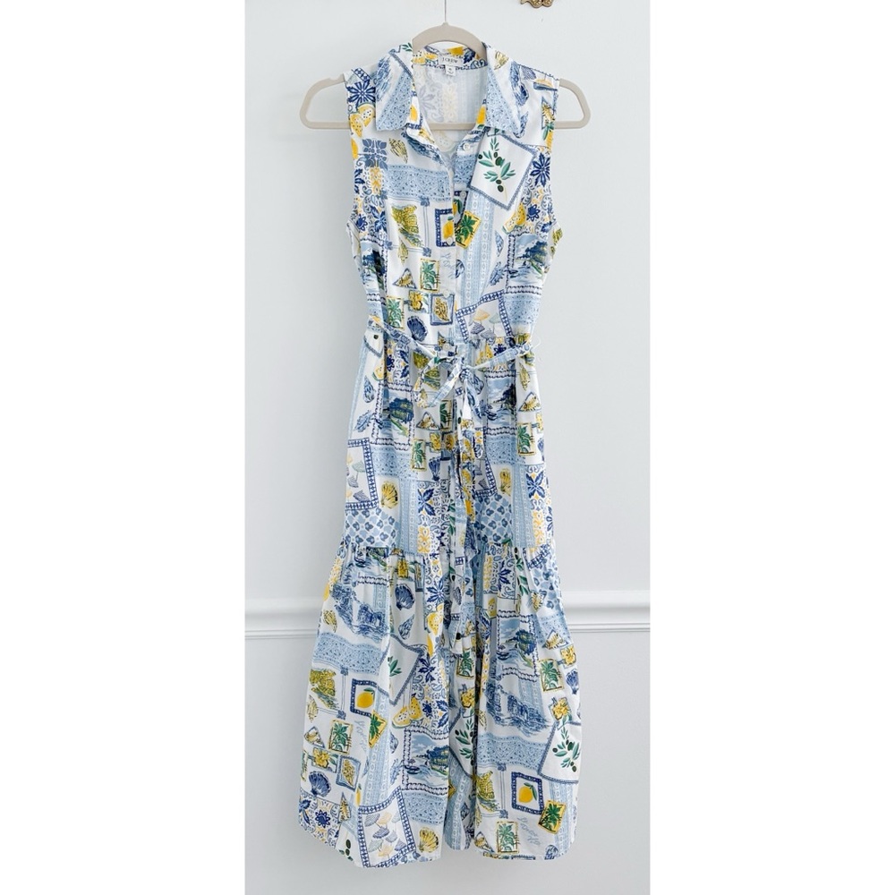 J.Crew Factory Collared Patchwork Beachy Tiered Cotton Midi Dress - Picture 3 of 8